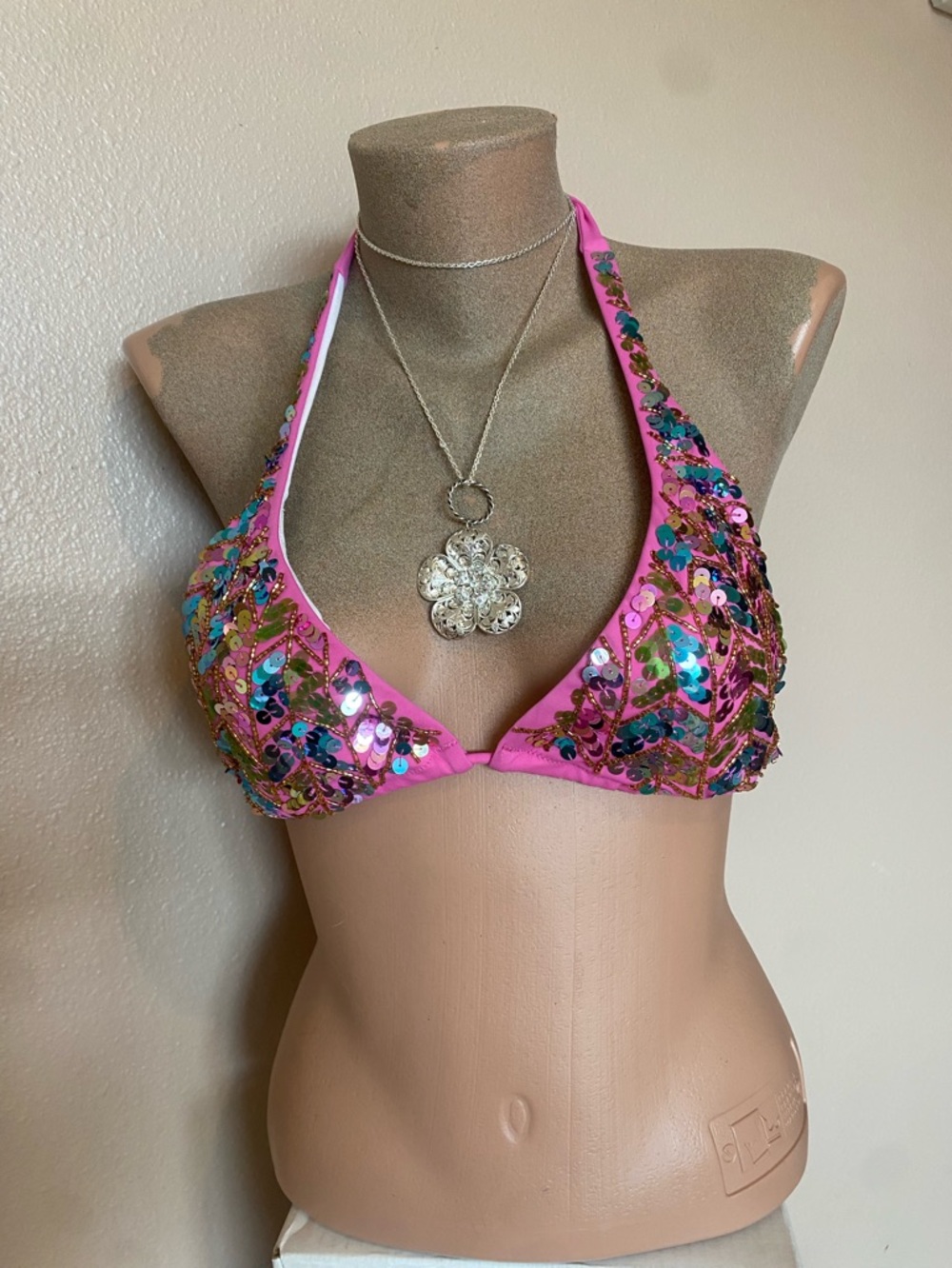 2011 Victoria’ Secret Pink String Bikini Top with Beading and Sequin Detail